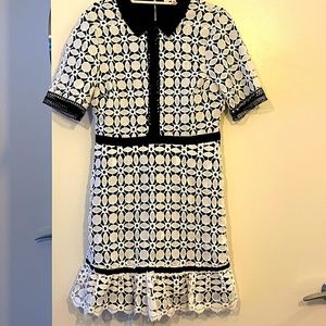 Just Me black and white lace dress with cut out details